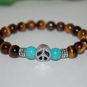 Peace Bracelet,Tiger Eye Bracelet,Peace Tiger Eye Stone Bracelet